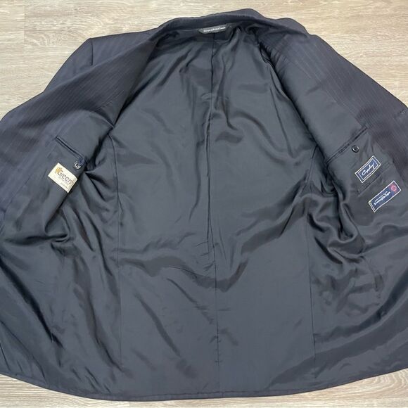 Ermenegildo Zegna Navy Blue Striped Wool Suit Blazer 48R - Picture 3 of 9